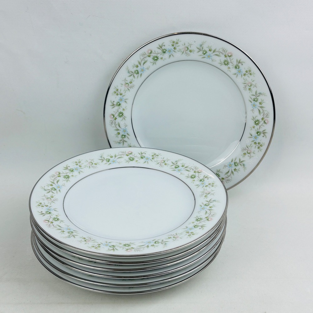 Noritake Savannah Bread Butter Plate Set of 7 Floral Platinum Rim Japan